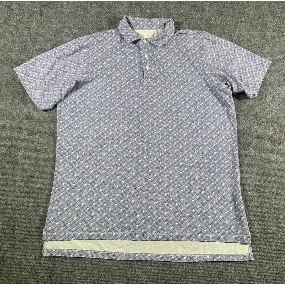 B Draddy Mens M Blue Geometric Polo Shirt 100% Pima Cotton Preppy Golf EUC